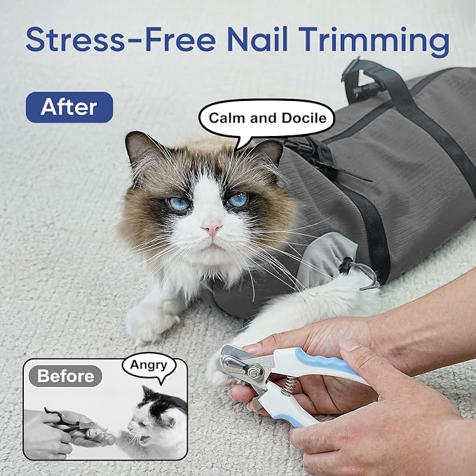 Cat Carrier Pouch, Soft Cat Grooming Restraint Bag for Vet Visits, Nail Trimming,Dental Care & Medication, Comfortable Cats Carry Bag with Bottom Support for Car Travel,Grey S(4-10lbs)