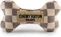Haute Diggity Dog Chewy Vuiton Bone Plush Squeaky Dog Toy, Soft Durable Designer-Inspired Stuffed Puppy Chew Toys for Small & Medium Dogs, Machine-Washable (Tan Checker) Large