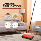 JEHONN Carpet Floor Sweeper Manual with Horsehair, Non Electric Quite Rug Roller Brush Push for Cleaning Pet Hair, Loose Debris, Lint (Red)
