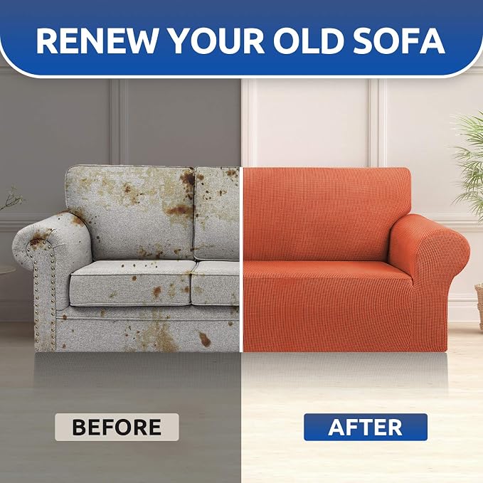 Stretch Oversized Couch Covers for Sofa Slipcover,Pureed Pumpkin | 1-Piece Washable Sofa Cover (94"-110") 4-Seater Furniture Protector, Soft Jacquard Non-Slip Elastic Bottom for Dogs & Kids