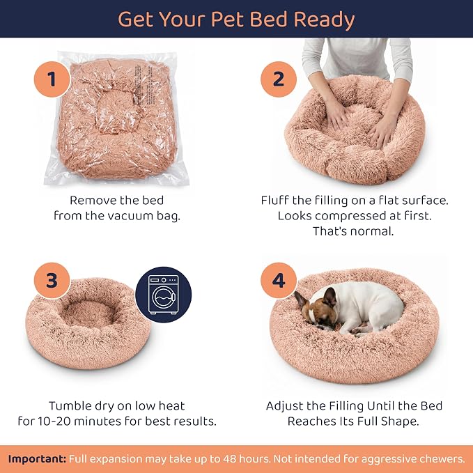 Donut Dog Bed - Premium Comfort for Anxiety Relief - Fluffy & Calming Design with Ultra-Plush Support | Cozy Round Dog Bed with Super Soft Circle Style (Pink, X-Large)