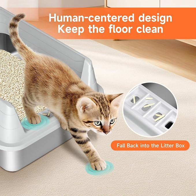 Stainless Steel Cat Litter Box for Small Cats, Odor Free Metal Litter Box | High Sides Lid Open Top Low Entry Litter Pan Easy Cleaning Kitty Cat Box Anti-Urine Leakage Non-Sticky Include Scoop