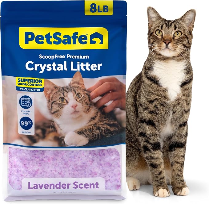PetSafe ScoopFree Odor Control Crystal Cat Litter, Lavender Scent, 8 Lb Bag | 5x Faster Odor Control than Clumping Clay Litter, 99% Dust-Free, Low Tracking Crystals, Compatible with Any Cat Litter Box