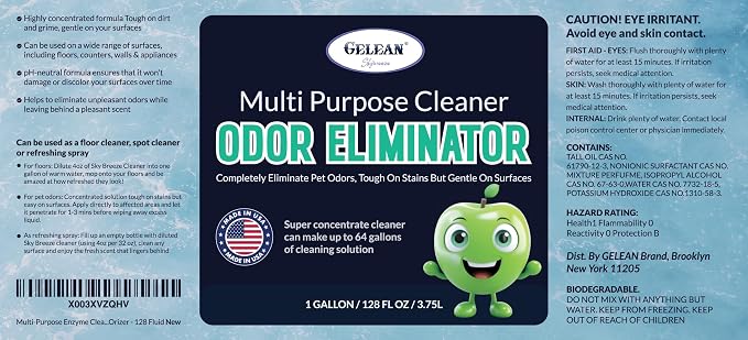 Multi Purpose Cleaner Pet Odor eliminator - pH Neutral - Strong Odor Floor Cleaner - Pet Odor Eliminator for Home - Best Scent Remover for Cat and Dog Pee All Purpose Cleaner 1 gallon (Sky Breeze)