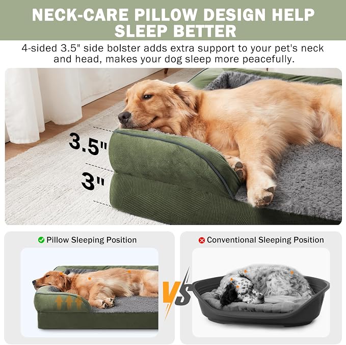 INVENHO Orthopedic Dog Beds Large Sized, XL Egg-Crate Foam Dog Couch with Washable Removable Cover, Waterproof Lining and Nonskid Bottom