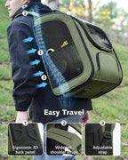 Pecute Cat Backpack Carrier,Large Space Cat Bubble Backpack,Ergonomic,Green | XXL,Sunshade Curtain,Transparent Window,Safety Rope,Sturdy,Large Mesh on Both Side for Breathability,Suitable for Outdoor,Vet