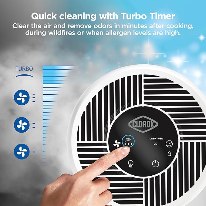 Clorox Medium Room Turbo Air Purifiers for Home With True HEPA Filter | 1,000 Sq Ft | Reduces 99.9% of Mold, Viruses, Wildfire Smoke, Allergens, Pet Allergies, Dust | Whisper Quiet