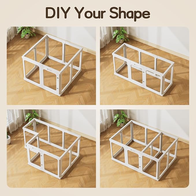 Jalove 30" H Clear Acrylic Dog Playpen Indoor, Easy Assemble Whelping Crate | Ideal for Small to Medium Dogs,Puppy Rabbit Ferret Transparent Pet Pen, Kennel Cage Enclosure, White, 10PCS