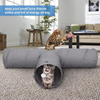 Ownpets 12" Large Cat Tunnel 3-Way T-Shape Oxford Fabric for Large Cat | Silent oxford fabric no noise, expandable 3-channel design, with plush ball ,feather wand, peek hole, for multi-cat household
