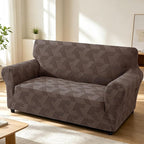 ZNSAYOTX Stretch Couch Covers for 2 Cushion Couch, 1-Piece Loveseat Covers Sofa Slipcover, Furniture Protector with Elastic Bottom for Dogs Geometrical Jacquard Fabric (Medium, Brown)