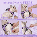 rabbitgoo Cat Harness and Leash Set, Escape Proof Vest, Light Purple | Soft Breathable Mesh, Easy Adjustable Fit, Snap Buckles, Sturdy Clip, Reflective Strips, for Small & Average Cats Walks, Xs