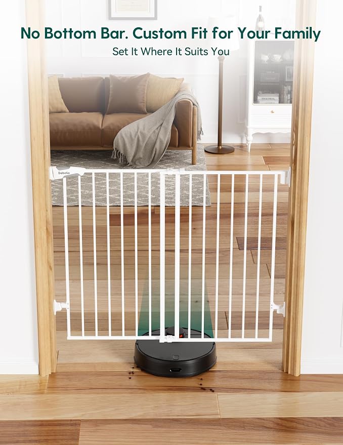 Babelio Baby Gate for Stairs, Kitchen & Doorways, No Bottom Bar| Easy Installation| One-Handed Operation| Auto-Close| Hardware Mount (Drill Needed) Safety Dog Gate (White - 2 Pcs, 26-43" W, 28" H) | Easy Install| One-handed Opening| Auto-close| Drill N...