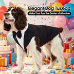 Kuoser Dog Tuxedo, Dog Suit and Bandana Set, Dogs Costume with D-Ring | Formal Dog Outfit with Detachable Bowtie Collar for Wedding, Birthday, Party, Christmas, Halloween, Black L