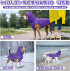 Purple Dog Raincoat with Reflective Strip Hoodie, Waterproof Poncho，M | Reflective Safety Trim, Waterproof & Breathable, Adjustable Hood, Leash-Friendly Access Hole, Easy On & Off Design