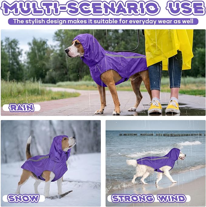 Purple Dog Raincoat with Reflective Strip Hoodie, Waterproof Poncho，XL | Reflective Safety Trim, Waterproof & Breathable, Adjustable Hood, Leash-Friendly Access Hole, Easy On & Off Design