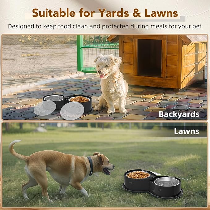 Newget 304 Stainless Steel Dog Bowl Set with Lids, 24oz Foldable Pet Dishes | Dual Food & Water Pet Bowl, Anti-Skid, Keeps Food Fresh, Easy to Install, for Small - Large Dogs/Cats - Indoor & Outdoor Use