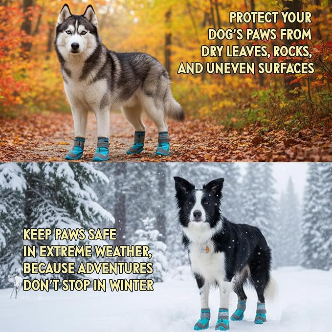 Dog Boots – Breathable Paw Protectors, Anti-Slip Sole (4 Pack, Size 3, Blue), for Small Dogs | Hiking, Hot Pavement & Winter Snow | Adjustable Straps with Reflective Safety Design