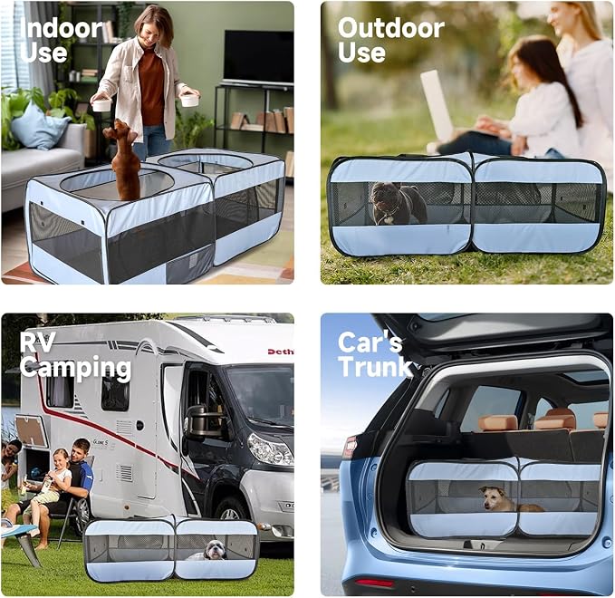 2-in-1 Dog Playpen, 58''Pop Up Cat Puppy Pet Playpen Indoor/Outdoor Cats Enclosed, Cat Dog Tent Crate Cage Kennel, Portable Playpen for Kitten, Small Animals Play Pen(No Divider, Unified Space)