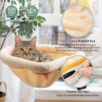 JUNSPOW Cat Desk Bed One-Click Folding Maximum Holds 40lb, Cream Fur | Sunken Design & Space-Saving Semi-Circular Cat Bed, Soft Faux Rabbit Fur Material, Suitable for Various Desktops