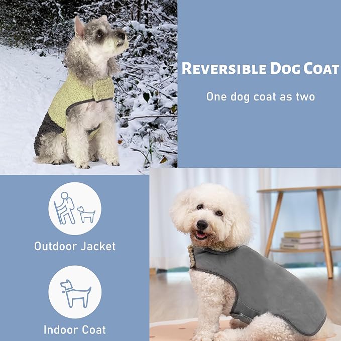 cyeollo Warm Dog Coat Sherpa Winter Coat, Reversible Fleece Dog Jackets Sweater Vest for Large Dogs Male with Leash Hole, Soft Cold Weather Pet Clothes, Khaki XXXL