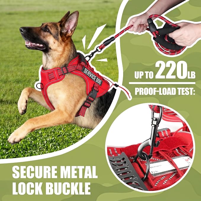 Service Dog Tactical Vest Harness and Leash Set Large Sized Dog Emotional Support- Tactical Dog Harness Training Collar with Name (Red, XL)