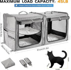 Extra Large Cat Carrier for 2 Cats with Travel Litter Box, 2-in-1 Foldable Soft Pet Car Travel Carrier with Zipper Locks for Multiple Cats Small Dogs Up to 45 Lbs, Gray