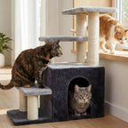 Heybly Cat Scratching Post, Pet Steps for Indoor Cats and Dogs, HSP002SGW | Small Cat Tree with Cat Condo, Pet Stairs with Full Wrapped Sisal Posts & Soft Plush Fabric, Smoky & Light Gray
