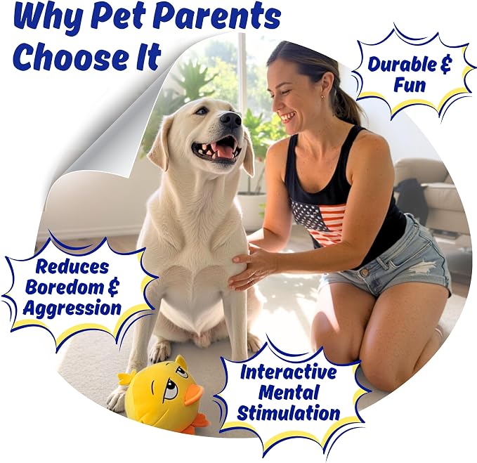 Ducky 3 in 1 Plush Duck Dog Chew Toy with Squeaky Ball Inside for Aggressive Chewers, Super Interactive, No Stuffing, Strong Tough Heavy Durable, Birthday Gift Box for Small & Large Breeds