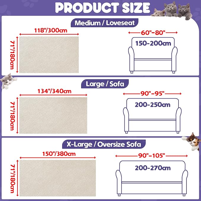 Loiion Cat Scratch Proof Furniture Protector Waterproof Sofa Cover 134"x71" | Pet-Friendly Couch Protector, Anti-Scratch & Anti-Slip Sofa Cover For Cats Dogs Kids, Machine Washable