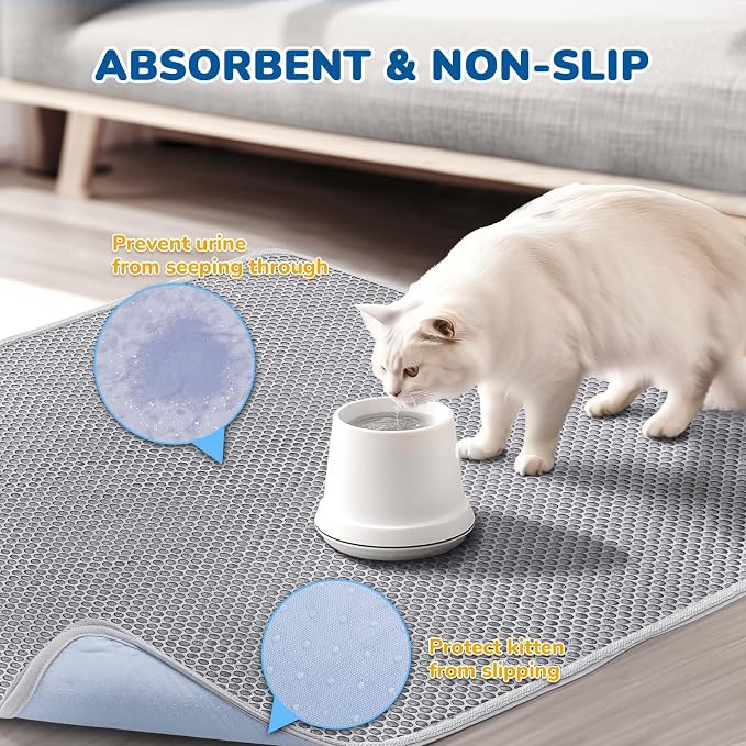 Cat Litter Mat 47" x 35" XL, Washable Urine-Proof Non-Slip Gray | Machine Washable, Upgraded Felt & Fabric Material Litter Mat for Fewer Creases, Hold 3-4 Litter Boxes, Soft on Paws