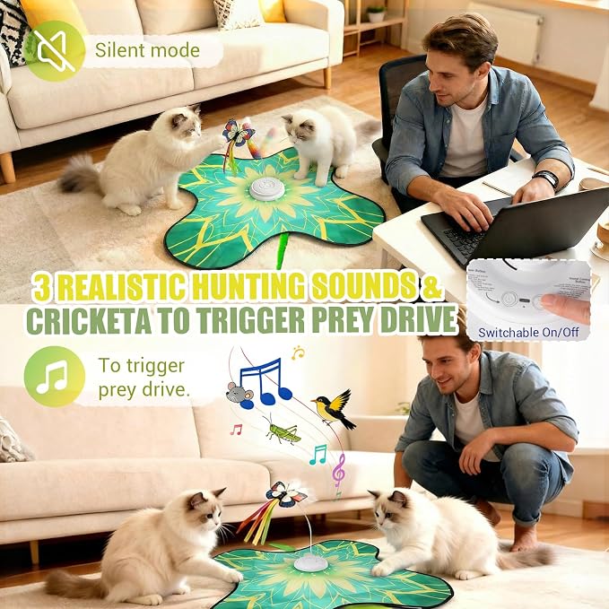 Interactive Cat Toys For Indoor Cats, Rechargeable Touch Automatic Cat Toy | Dual Wands Design, Sound On/Off Control, Non-Slip Suction Cups, Electronic Hide And Seek For Bored Kittens & Adult Cats