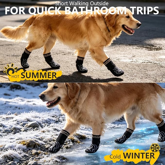 EXPAWLORER Dog Socks for Hot Pavement to Prevent Licking Paws, Non-Slip Dog Grippy Booties Shoes for Hardwood Floors, Traction Control Boots & Paw Protectors for Small Medium Large Senior Dogs Black S
