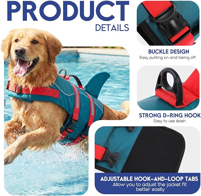 ASENKU Dog Life Jacket - Pet Safety Vest for Swimming & Boating, Shark Life Jacket with Floatation, Dog Lifesavers Swimsuits for Small Medium Large Dogs (ForestGreen, 2XL)