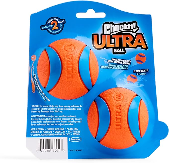 Chuckit! Ultra Ball Dog Toy - Medium Bouncy Fetch Balls For Dogs 20-60 lbs - Made from Durable Rubber - Floating Water Pet Toys - Size Medium - 2.5-inch Diameter - Pack of 2 | Bouncy durable rubber design for pups 20-60 lbs, high bounce action for acti...