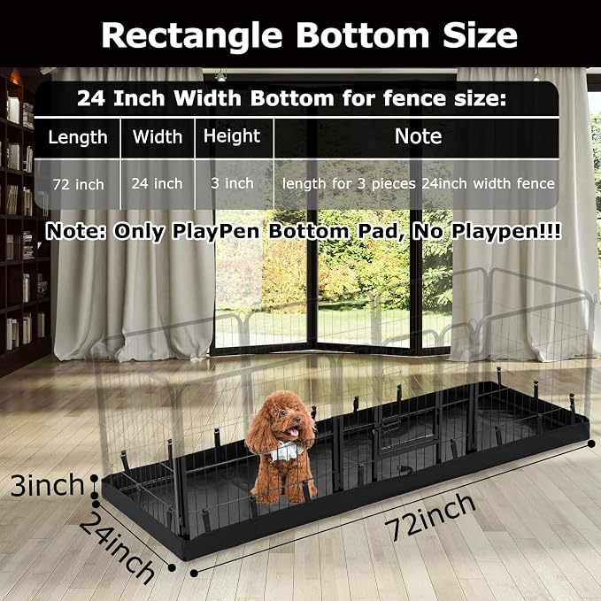 PJYuCien Rectangle Playpen Bottom Pad for 24'' Width 8 Panel Pen, Black | Protect Floor, Easy to Move and Clean, Perfect for Puppy, Duck, and Other Small Animals, Hook Connect