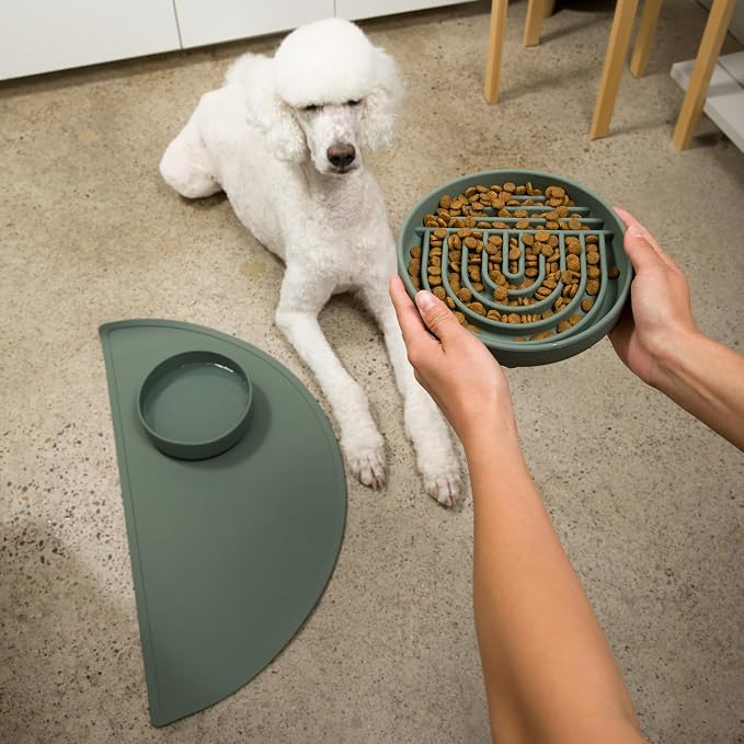 Slow Feeder Dog Bowls - Medium Size Silicone Slow Eating Dog Bowl for Puppies & Dogs with Suction Cup -Dishwasher-Safe, Lick Mat Design, Reduces Gulping,for All Breeds,7.5”x1.5”- Spruce