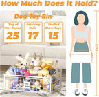 Dog Toy Bin Toy Basket Metal Storage Box with Handles Dog Organizer Chew-Proof White Dog Toy Box Blankets Leashes Chest Puppy Dog Toy Storage Container Home Decor Pet Toys Dog Cat