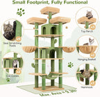 Globlazer Big Cactus Cat Tower for Indoor Cats, 80inch Cat Tower for Multiple Adult Cats XXL Cat Tree with Scratching Post, Hammock, 3 Perches, 2 Condos, 2 Hanging Basket, F80, Green