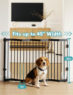 No Pawblems Retractable Safety Gate, 45" Wide Metal Adjustable Dog Gate for Doorways, Stairs & Hallways, 30" Tall, Auto Retract Design, No Bottom Bar, Black