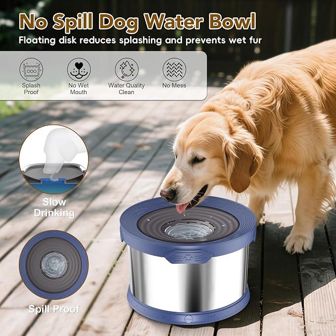 UPSKY 12L Dog Water Bowl No Spill Stainless Steel for Slow Drinking Blue | Large Capacity, Spill-proof, Non-slip Design, Durable, For Large Dogs, Messy Drinkers & Multi-pet Homes, Outdoor / Indoor