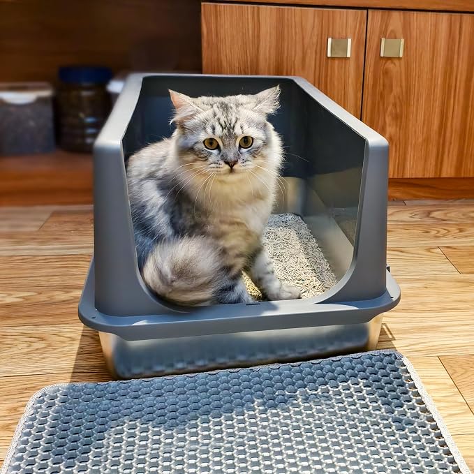 Stainless Steel Cat Litter Box with Lid,Metal Cat Litter Box,23.5x15.5x12in | Cat Litter Pan for Large Cats, Non-Sticky Large Kitty Litter Box Easy to Clean, Anti-Leakage,xxl