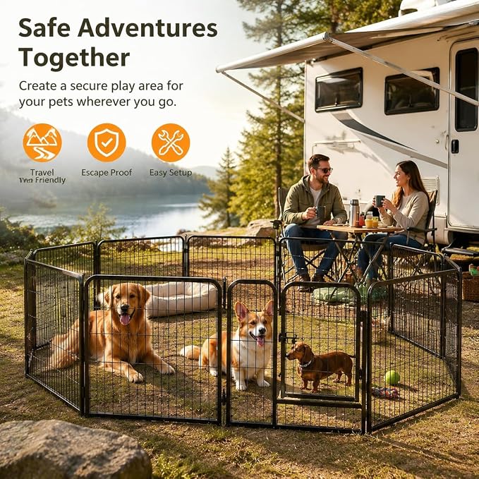 Metal Dog Playpen - Foldable Exercise Pen 24" Height 8 Panels for Dogs Portable Pet Playpen Polygon Dog Enclosure Indoor/Outdoor Pen for Puppy (Black)