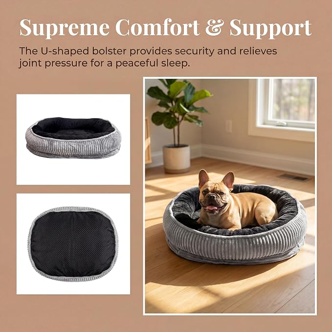 Calming Dog Bed for Medium Dogs 26"x19" - Orthopedic Washable Pet Bed with Anti-Slip Bottom, Indoor Soft Cat Bed with Removable Cover (Black)