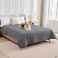 PAWFINITY Waterproof Bed Cover for Dogs, Pet Blanket for Mattress Washable | Paw Print Quilted, Hair Resistant, Anti Cat Scratch, Pee Proof Furniture Protector for King Size Bed, 82x82 Inch, Grey