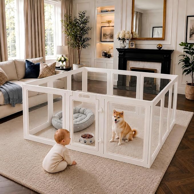 EVERFRONT Clear Acrylic Dog Playpen - Clear Dog Play Pen - Easy Assemble Acrylic Dog Playpen - Puppy Playpen, Cat Playpen, Small Animal Playpen, Dog Play Pen Indoors (24", 12-Pack)