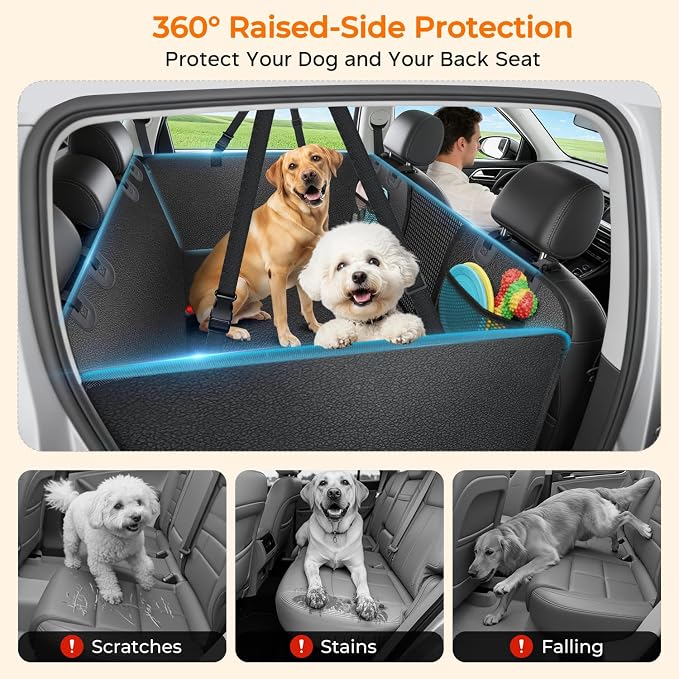 URPOWER PU Leather Back Seat Extender for Dogs, Hard Bottom Dog Seat Cover | Supports 550 lbs, Stable 3-Panel Hard Bottom, Added High-Density Foam for Comfort, Waterproof 900D Oxford, 45% More Space