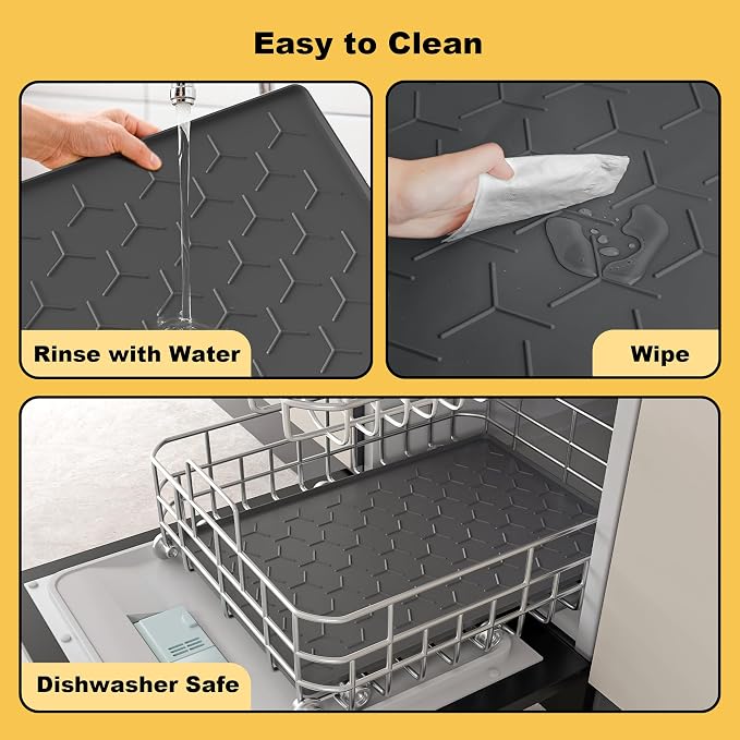 Pieviev Silicone Dog Cat Food Bowl Mat, Waterproof Raised Edge, 24'' x 16'' | Food-Grade Bpa-Free Pet Food Mat, Waterproof & Non-Slip, Raised Edges Contains Spills & Drips, Fits Pet Bowls and Fountains