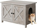 Shintenchi Cat Litter Box Enclosure, Litter Box Furniture Cabinet Hidden with Removable Divider, Wooden Cat House with End Table, Ash Oak Grey, 30.5 inch
