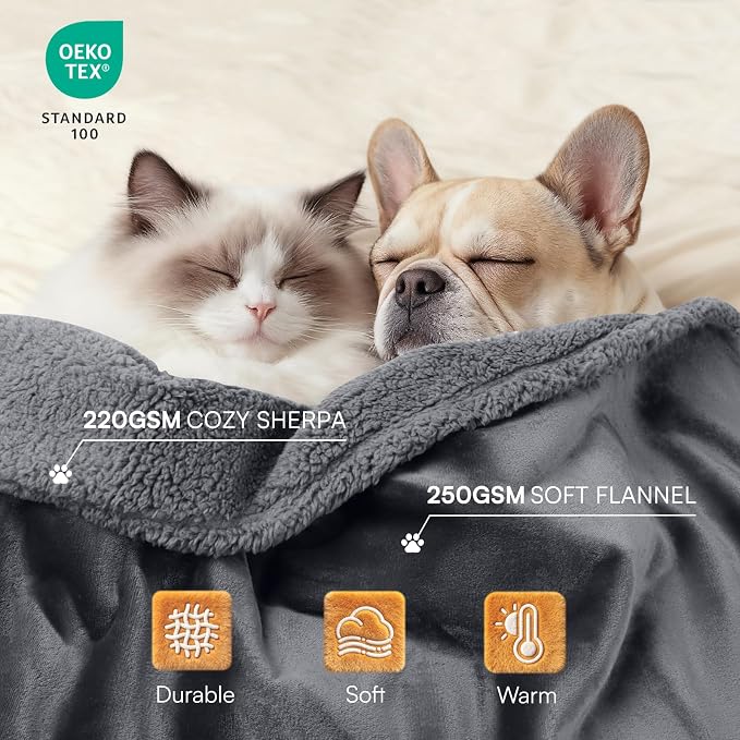 Luciphia Waterproof Blanket for Large Dog, Reversible Sherpa Bed Cover | waterproof pet blanket sherpa fleece reversible couch cover bed protector from spills scratches, Dark Grey 90" x 82"