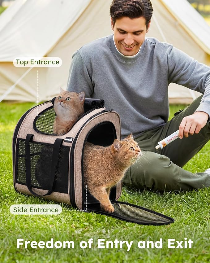 Pecute Cat Backpack with Widened Interior Space, Upgraded Dog Backpack Carrier with Various Ways to Carry, Pet Backpack with Breathable Mesh, Pet Travel Carrier with Soft Padded,Khaki | Breathable Mesh, Reinforced Support, Various Carry Ways, Ergonmic ...